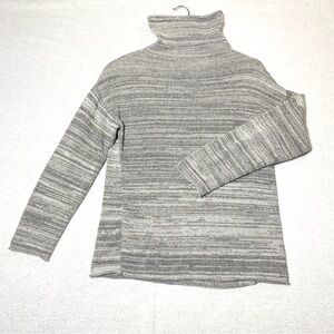 Talbots Turtleneck Sweater Women's M Heather Gray Striped Knit Long Sleeve Cozy